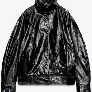 Zara Shiny Black Bomber Jacket